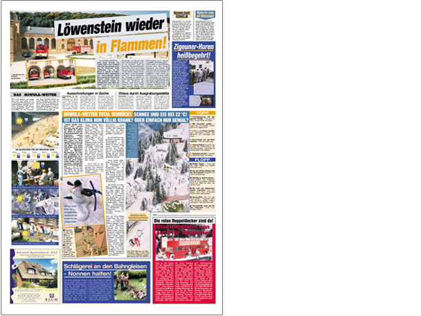 Gestaltung einer Warteschlangenzeitung „Miwula News“ (Rückseite)